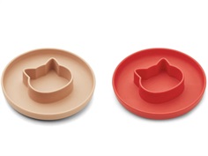 Liewood cat apple red/tuscany rose mix silicone plate Gordon (2-pack)